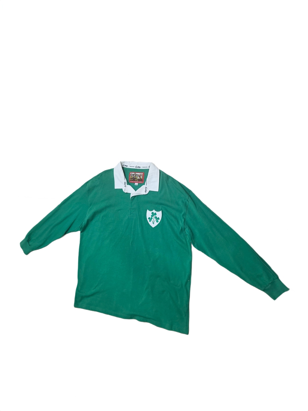 Green Long-Sleeve Rugby Polo with White Contrast Collar